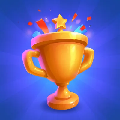 Golden Trophy Cup With Floating Star And Confetti