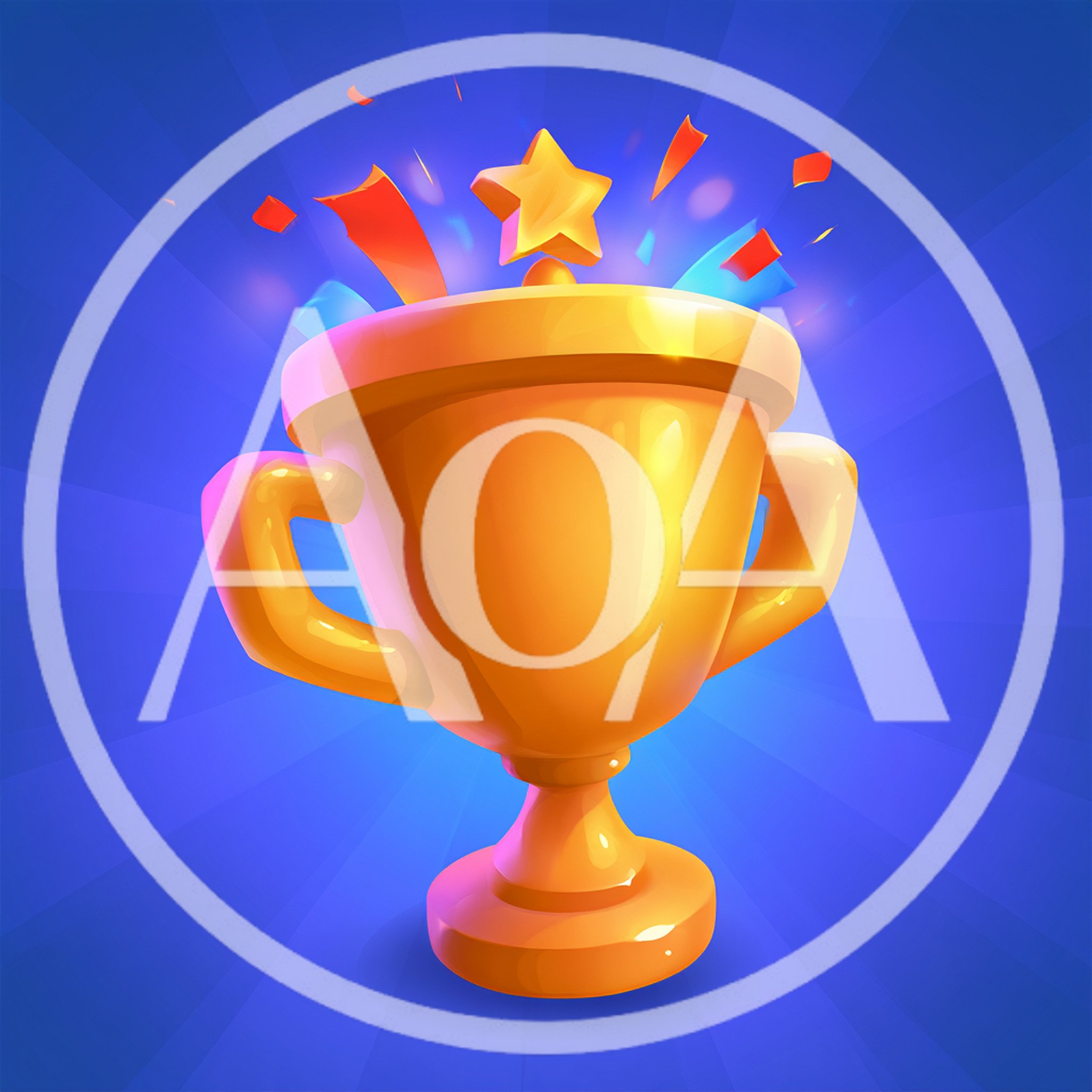 Golden Trophy Cup With Floating Star And Confetti