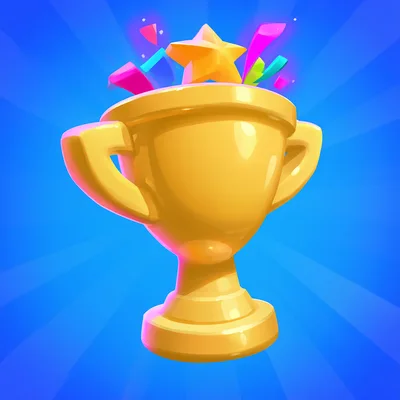 Golden Trophy Cup With Star And Confetti