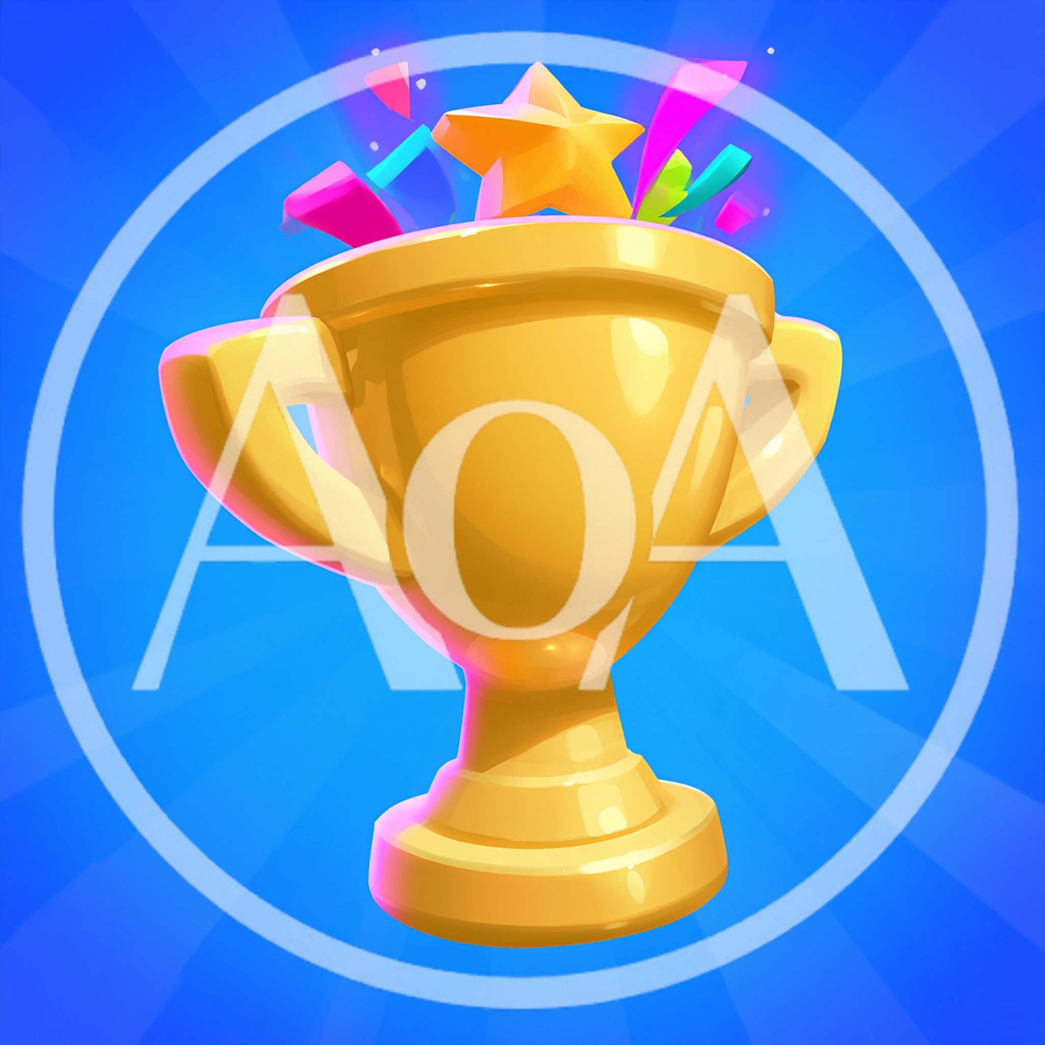 Golden Trophy Cup With Star And Confetti