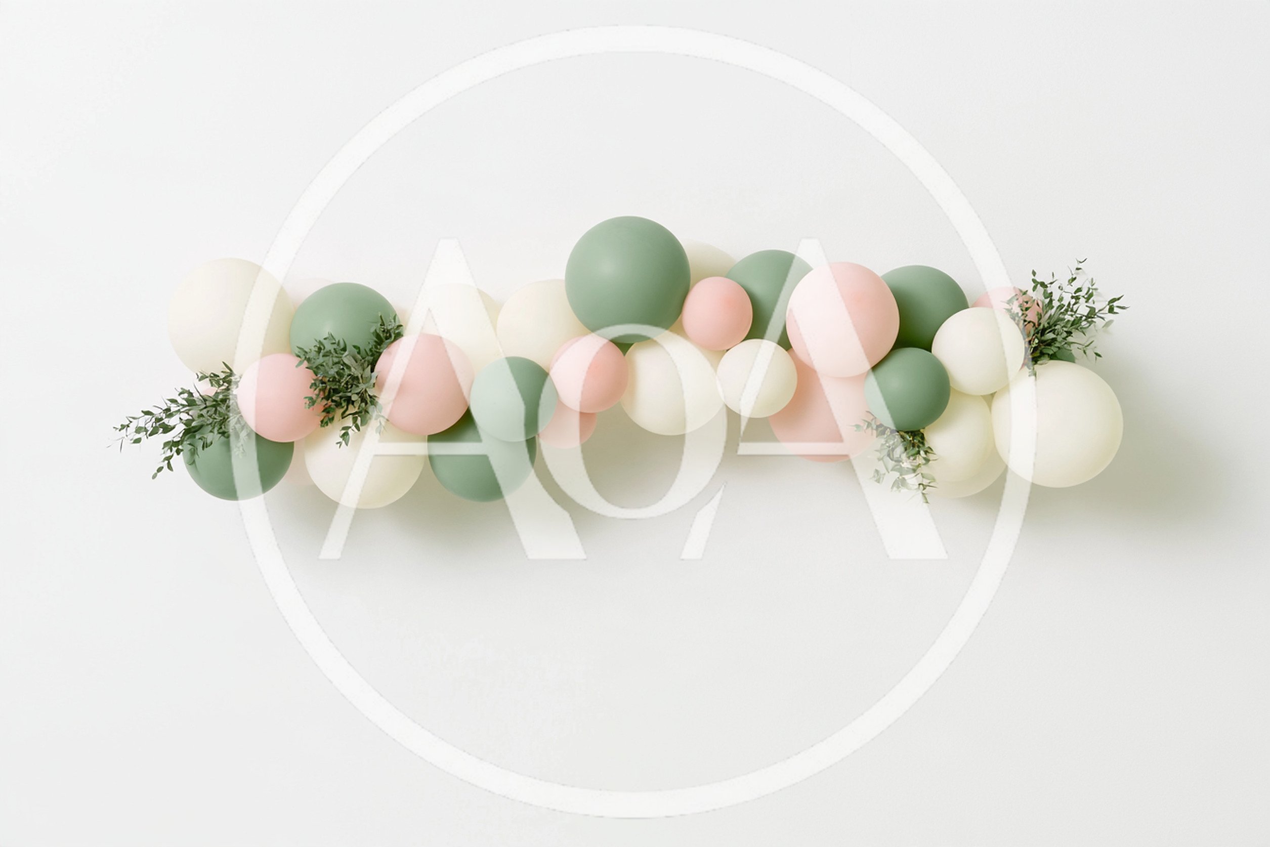 Balloon Garland Decoration With Greenery On White Wall