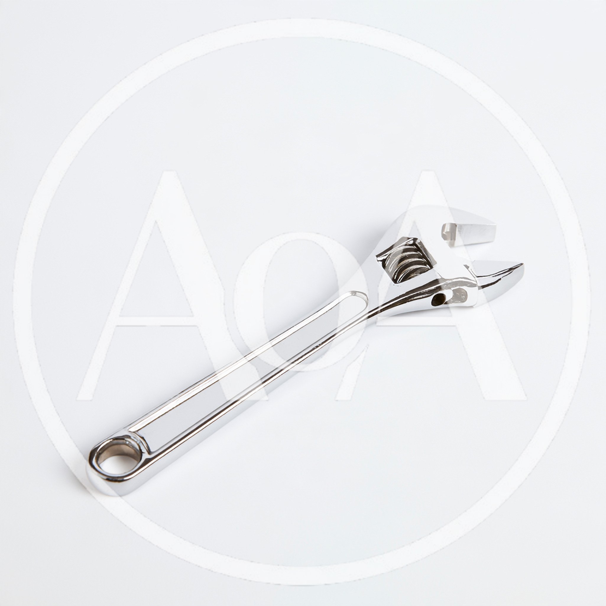 Adjustable Chrome Wrench on White Background