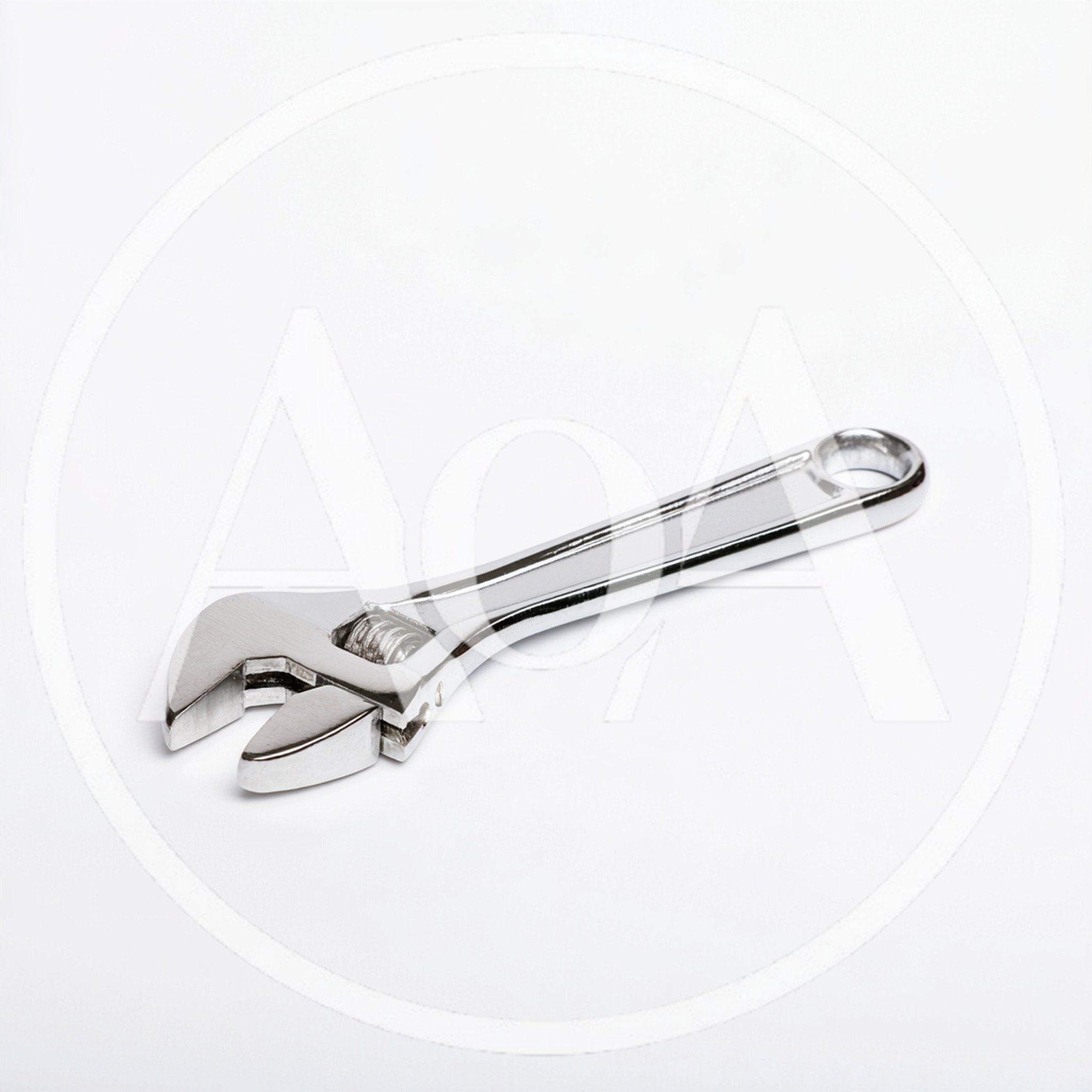 Adjustable Steel Wrench on White Background