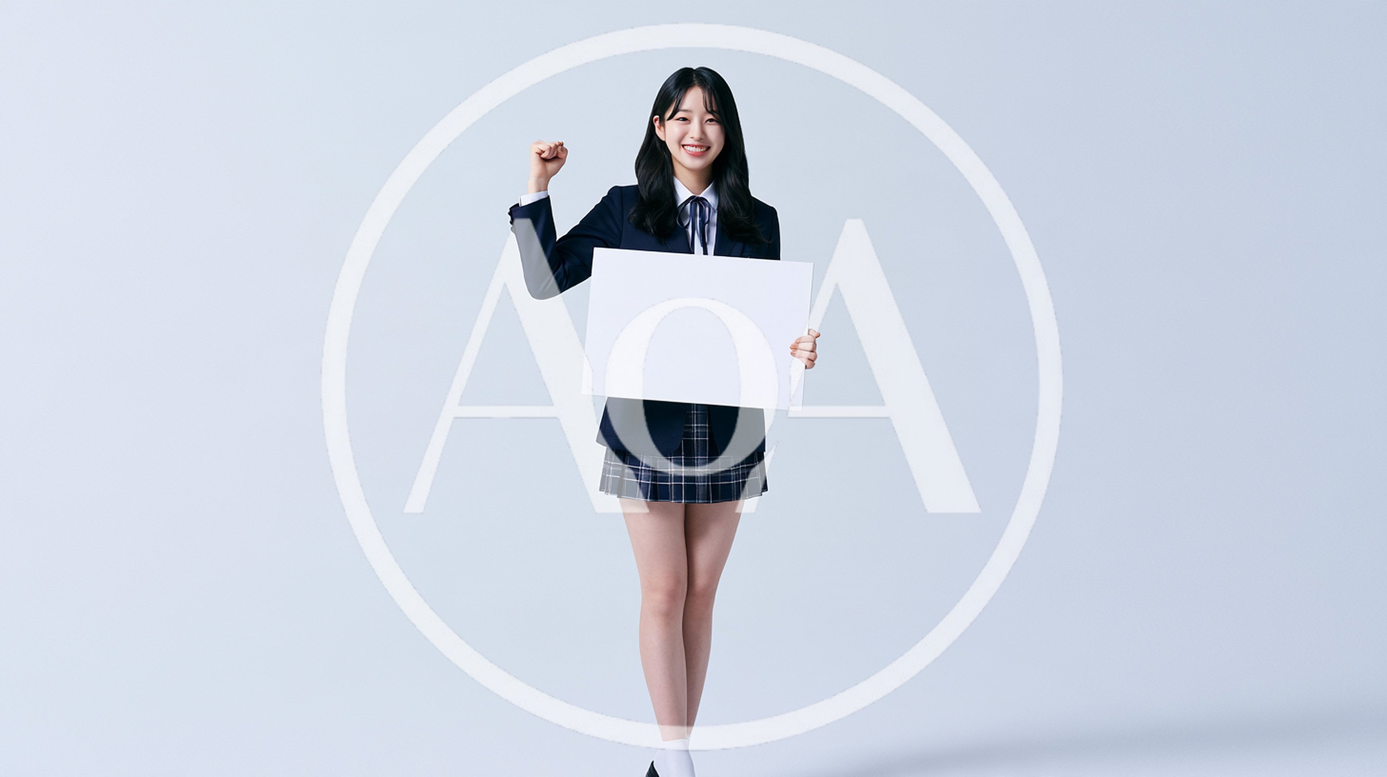 Young Student Holding Blank Sign With Cheering Gesture