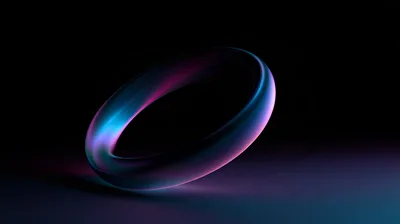 Abstract Glowing Neon Torus Ring Floating In Darkness