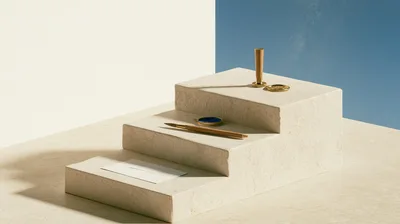 Minimalist Stationery Set on Stone Podium