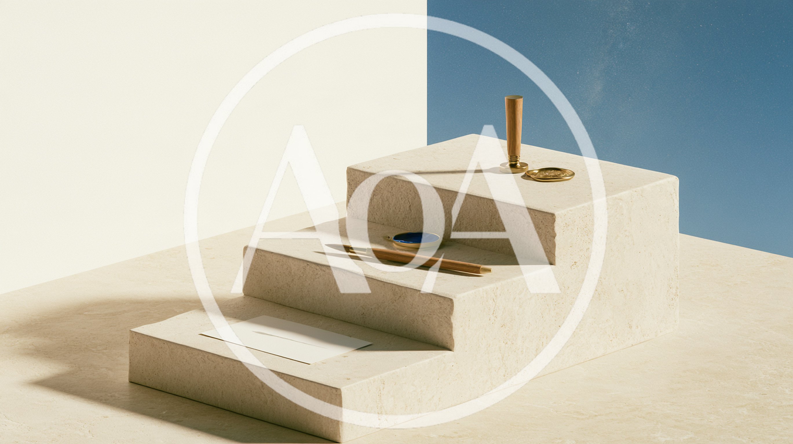 Minimalist Stationery Set on Stone Podium