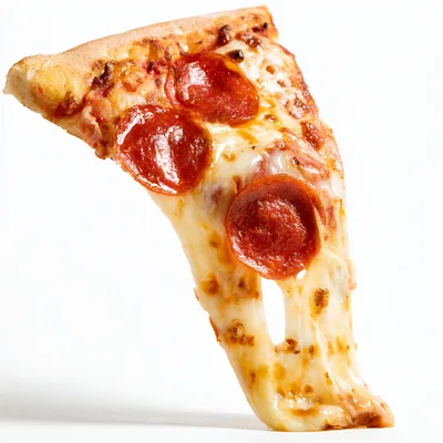 Single Slice Of Pepperoni Pizza With Melting Cheese