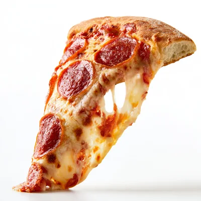 Single Slice Of Pepperoni Pizza With Melting Cheese