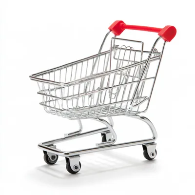 Miniature Metal Shopping Cart Isolated On White