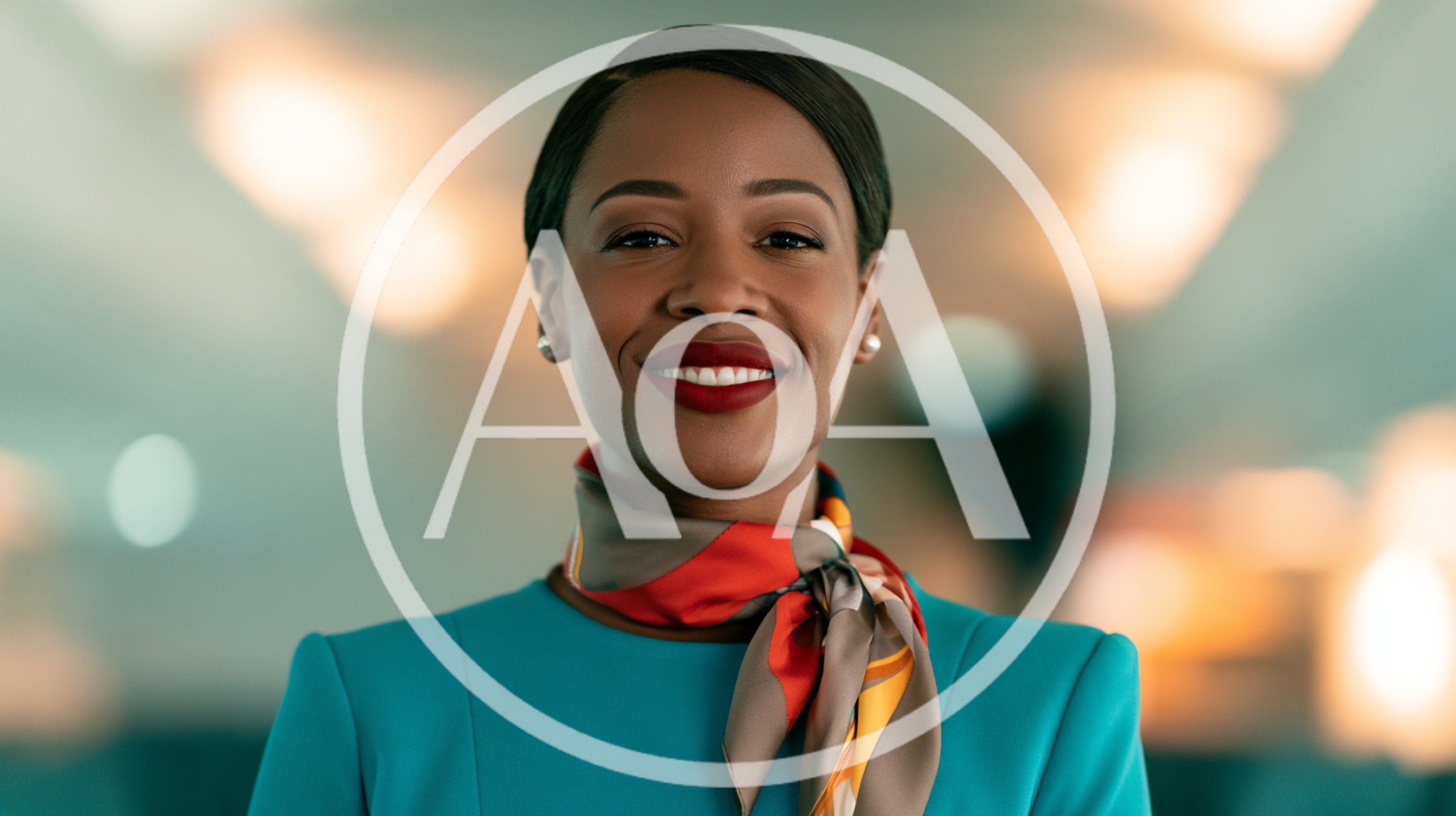 Professional Flight Attendant Smiling In Airplane Cabin