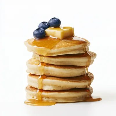 Stack Of Fluffy Pancakes With Blueberries And Syrup