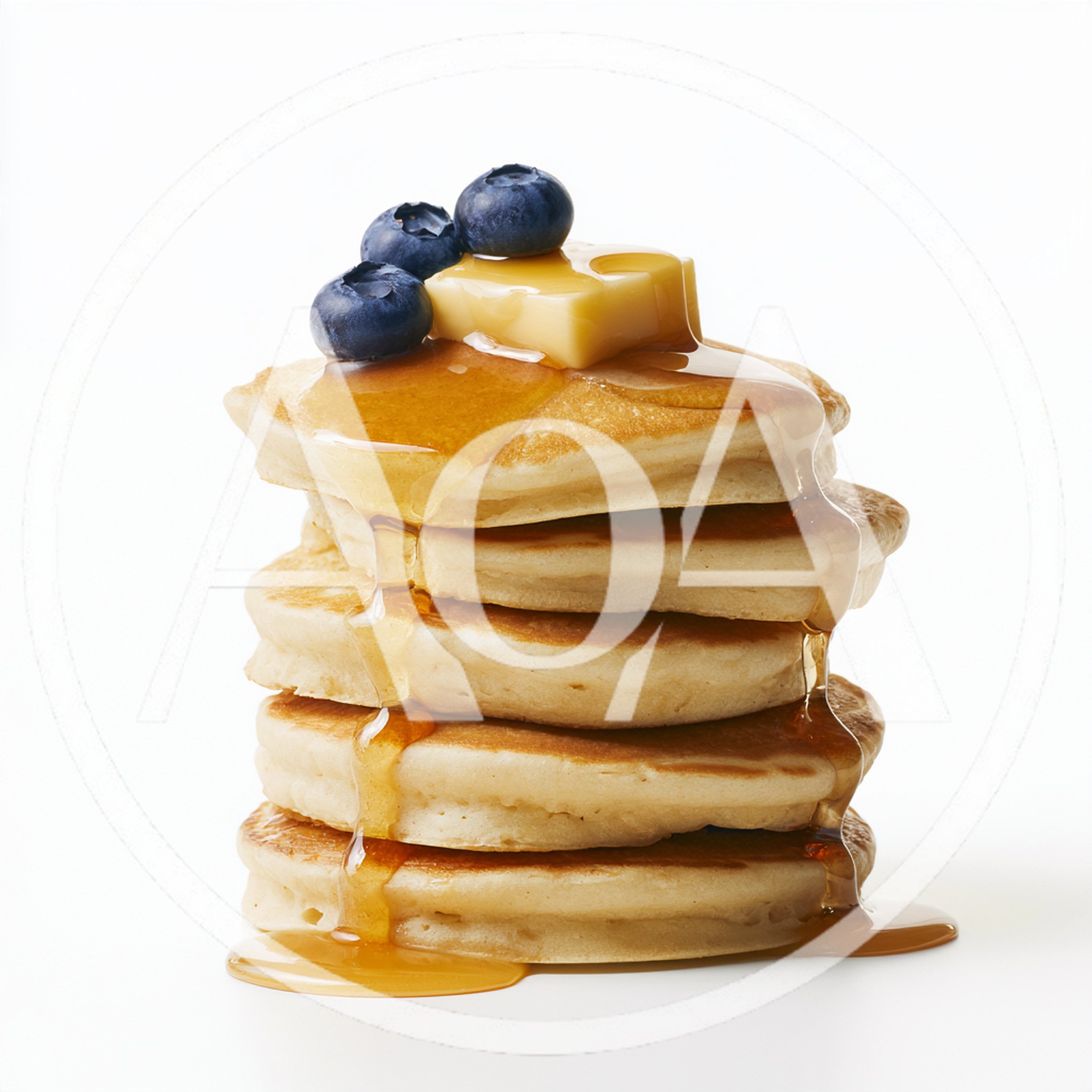 Stack Of Fluffy Pancakes With Blueberries And Syrup