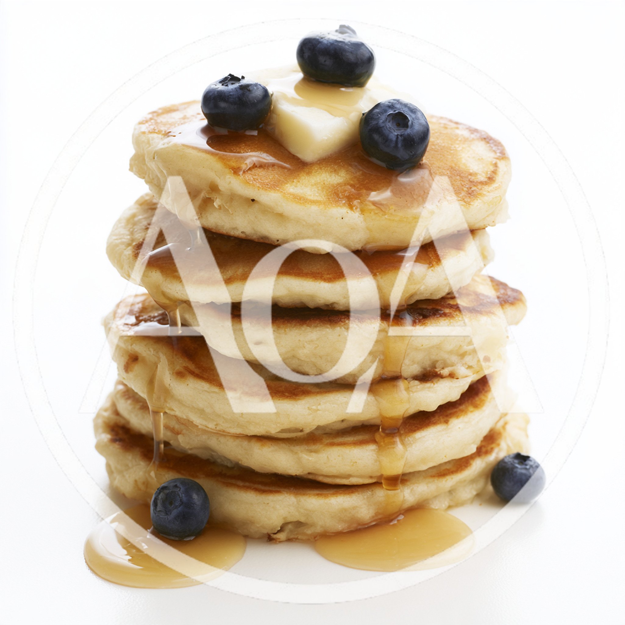 Stack Of Fluffy Pancakes With Blueberries And Syrup