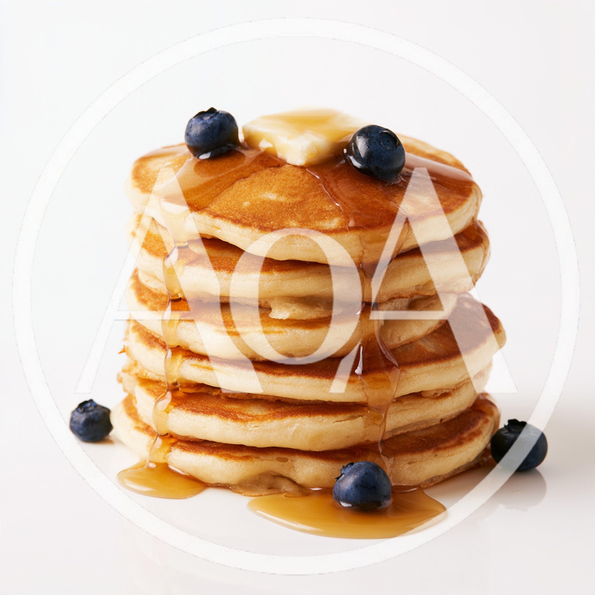 Stack Of Fluffy Pancakes With Blueberries And Syrup