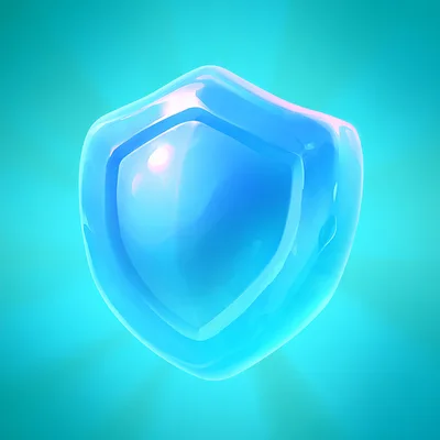Glossy Blue Shield Icon On Cyan Background