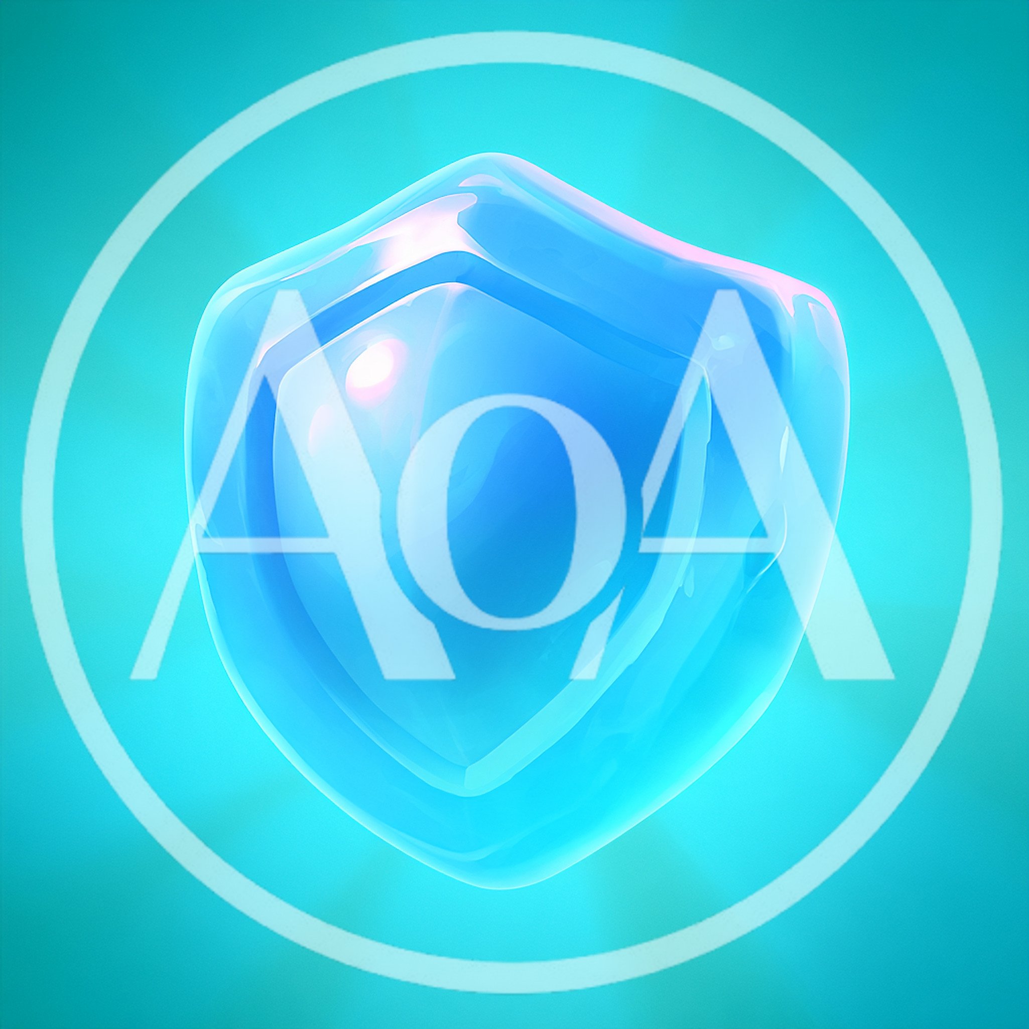 Glossy Blue Shield Icon On Cyan Background