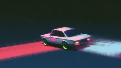 Retro Styled Coupe Driving Through Neon Light Trails