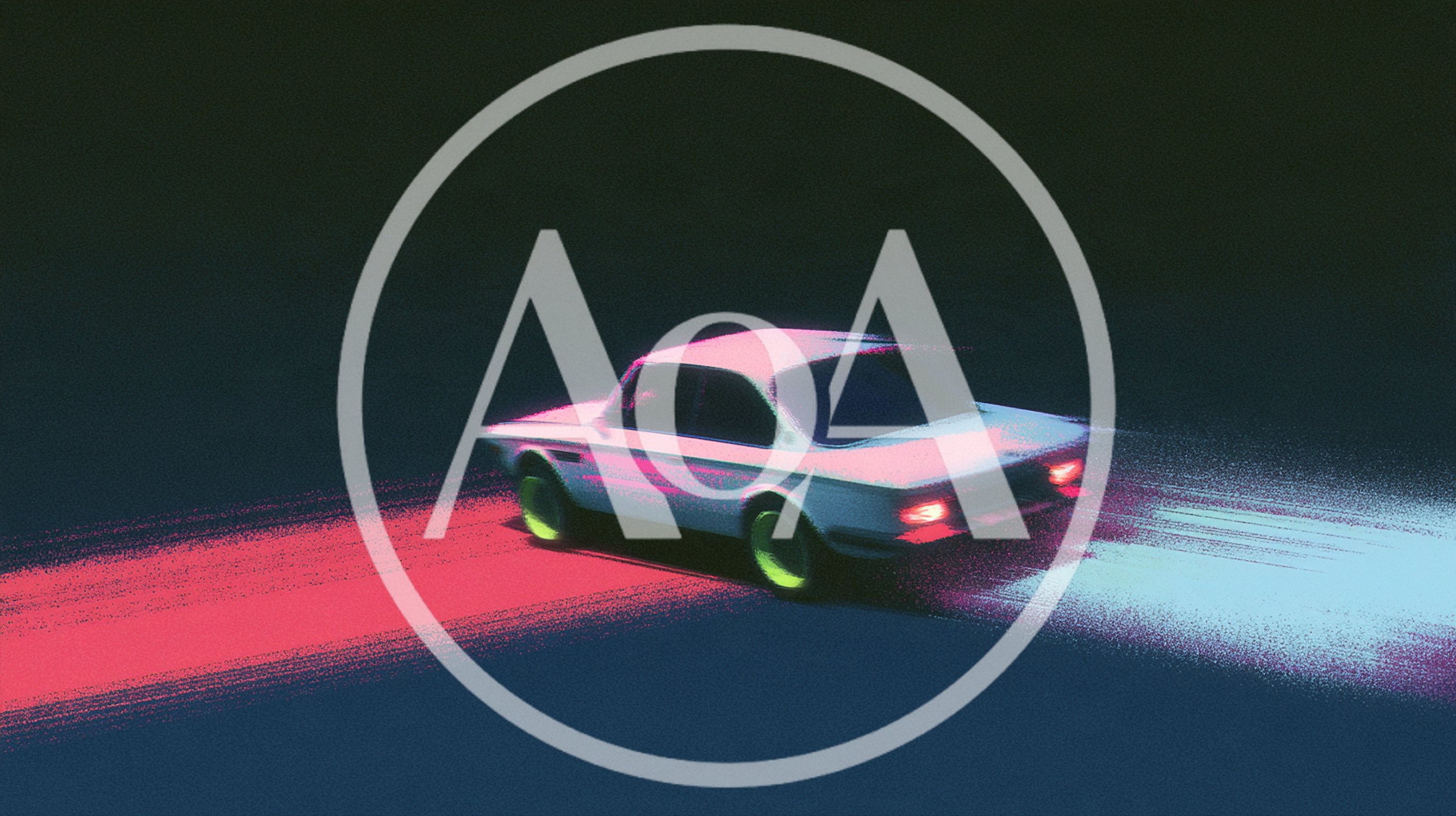 Retro Styled Coupe Driving Through Neon Light Trails