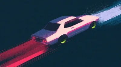 Stylized Retro Muscle Car Speeding Through Dark Space