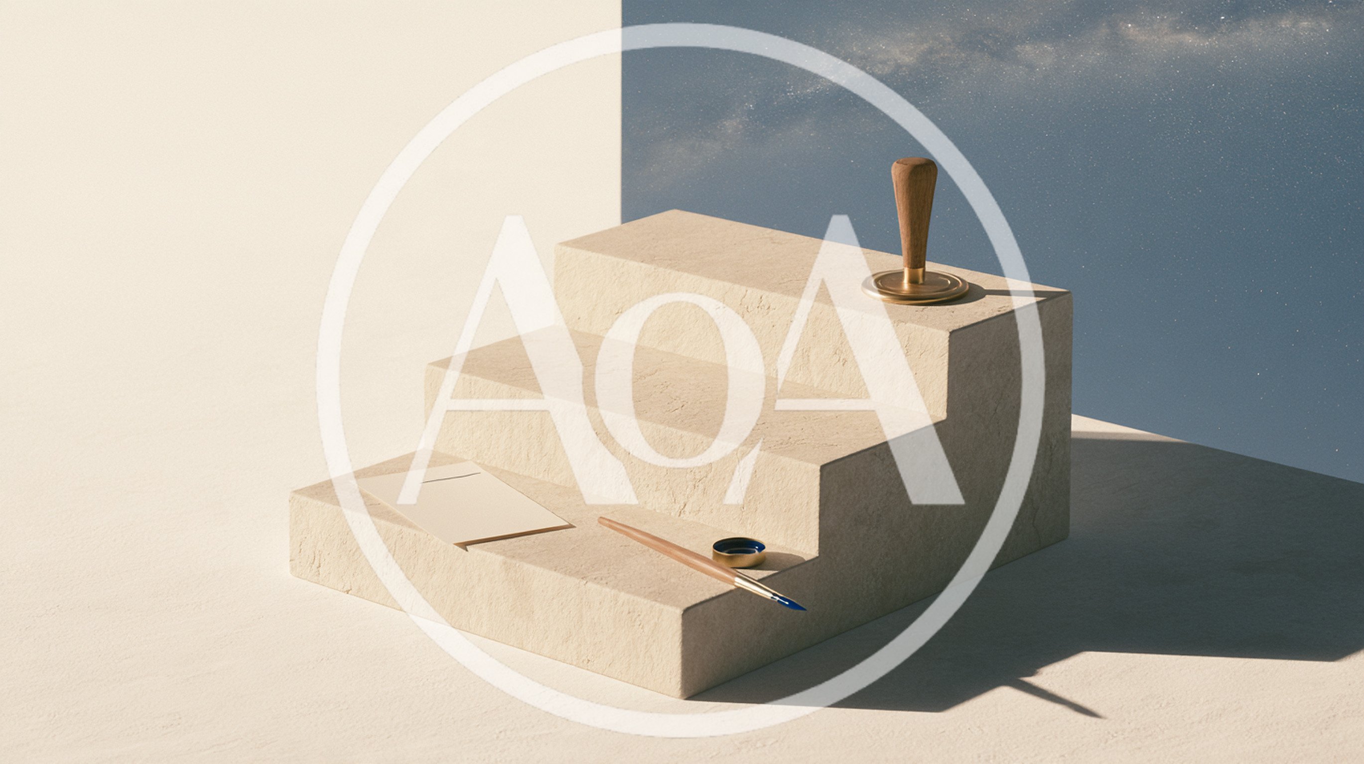 Minimalist Stone Staircase Display With Stationery And Stamp