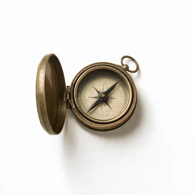 Antique Brass Pocket Compass On White Background