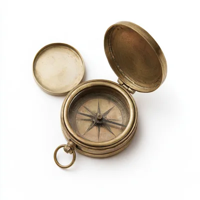 Vintage Brass Pocket Compass With Open Lid