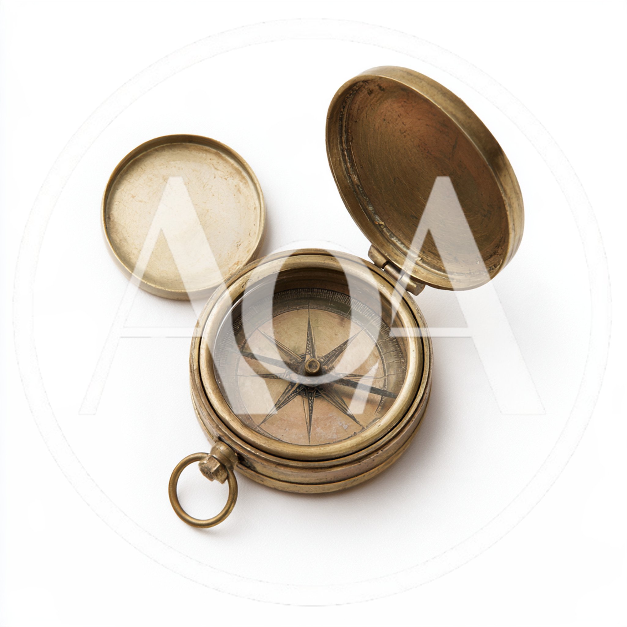 Vintage Brass Pocket Compass With Open Lid