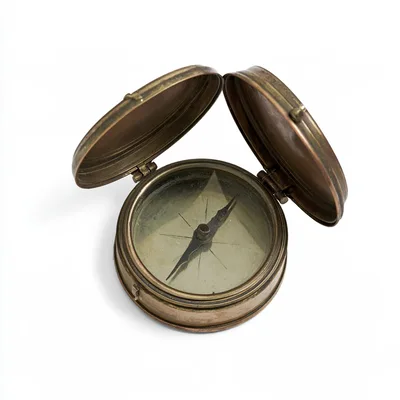 Vintage Brass Pocket Compass With Open Lids