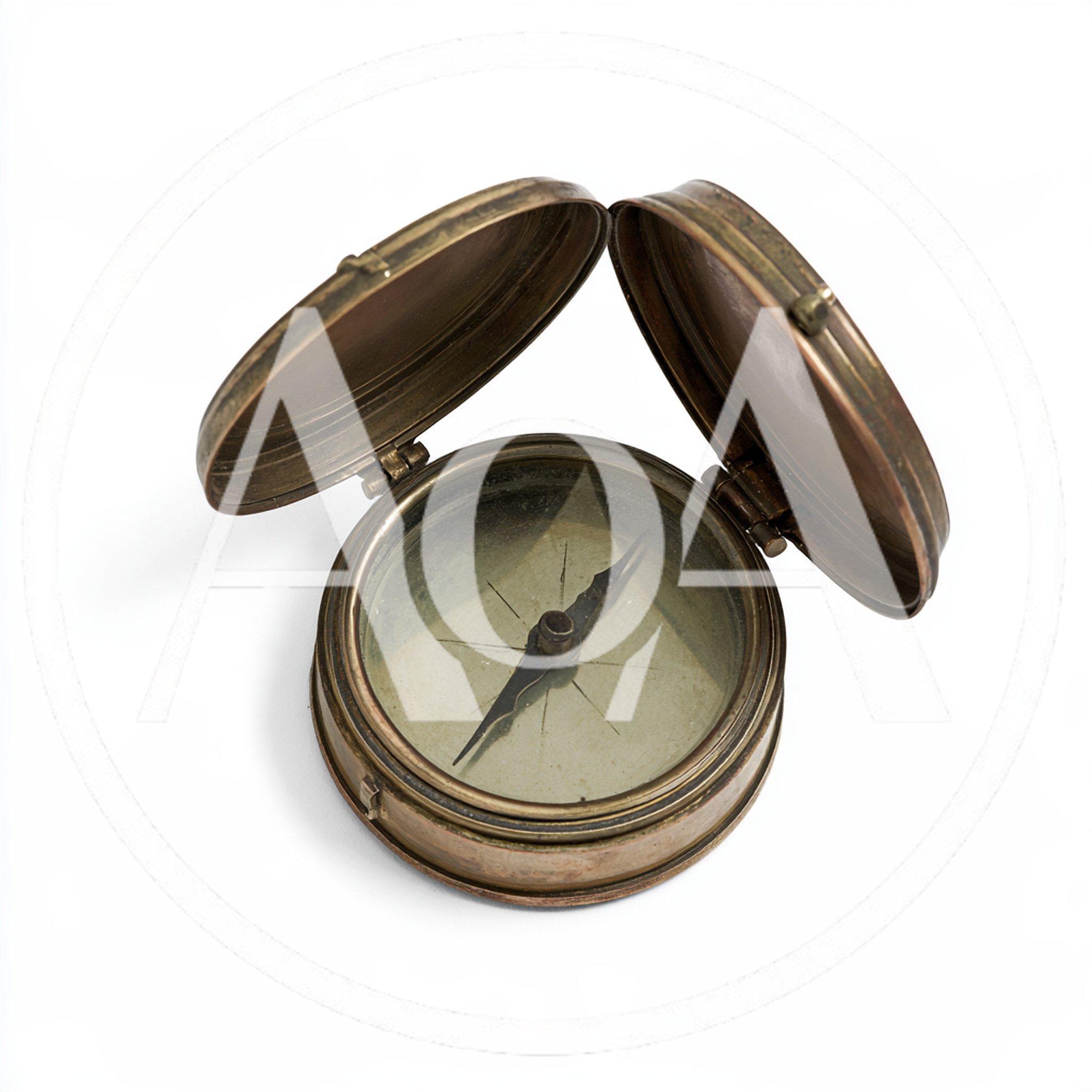 Vintage Brass Pocket Compass With Open Lids