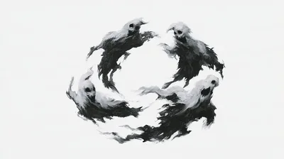 Abstract Painted Ghosts Dancing In A Circular Formation