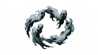 Three Ethereal Ghostly Skulls Forming A Circular Pattern