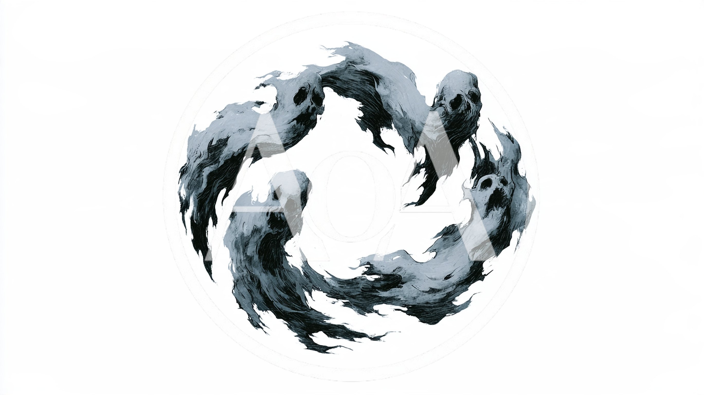 Three Ethereal Ghostly Skulls Forming A Circular Pattern