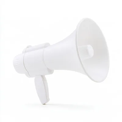 White Plastic Megaphone Isolated On White Background