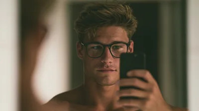 Young Man Taking A Selfie In A Mirror