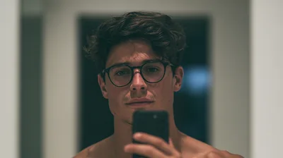 Young Man Taking A Selfie In A Mirror