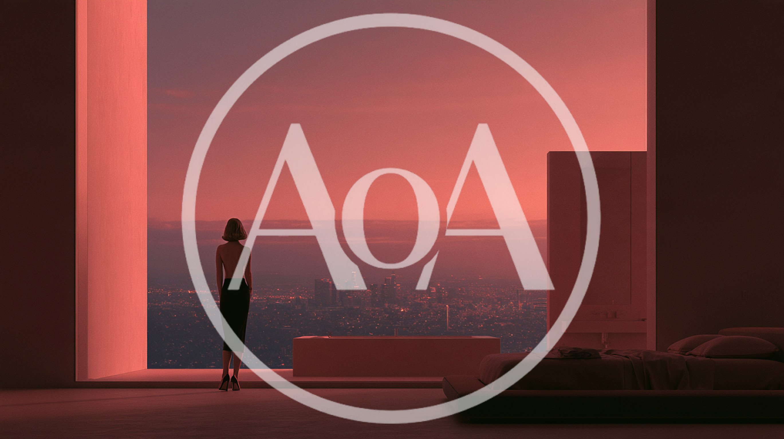 Woman Standing In Minimalist Apartment Overlooking City Skyline