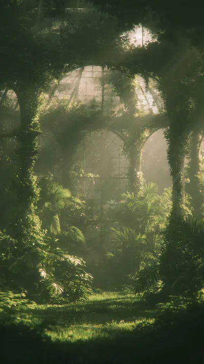 Overgrown Abandoned Greenhouse With Lush Tropical Vegetation