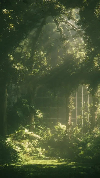 Overgrown Abandoned Greenhouse With Lush Tropical Vegetation