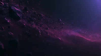 Abstract Cosmic Asteroid Field With Purple Nebula Dust