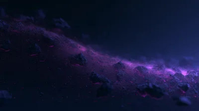 Abstract Cosmic Landscape With Glowing Purple Dust Particles