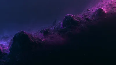 Abstract Cosmic Landscape With Glowing Purple Nebula Clouds