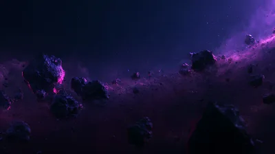 Asteroid Field Floating Through Deep Space Nebula