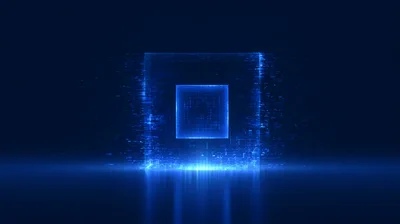 Abstract Digital Cube With Glowing Data Particles