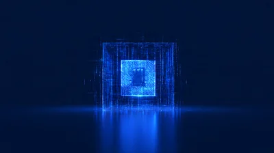 Digital Data Cube With Glowing Circuitry Patterns