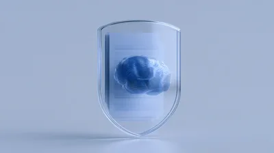 Abstract 3D Brain Icon Protected By Glass Shield
