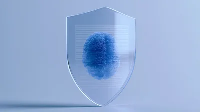 Glass Shield Protecting A Blue Digital Brain
