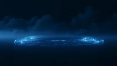 Futuristic Glowing Circular Digital Platform In Dark Space