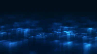 Abstract Digital Data Grid With Glowing Blue Cubes