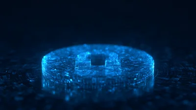 Digital Glowing Padlock Icon On Abstract Data Surface